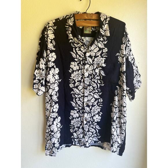 Pineapple Connection Mens Hawaiian Shirt Floral Short Sleeve Blue White Size L‎ - Picture 1 of 4